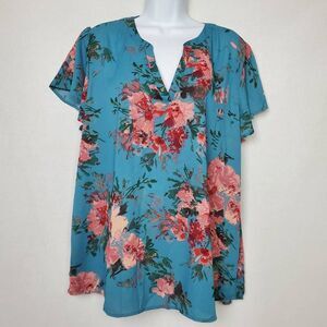 Maurices Blue Floral Tunic Top XXL